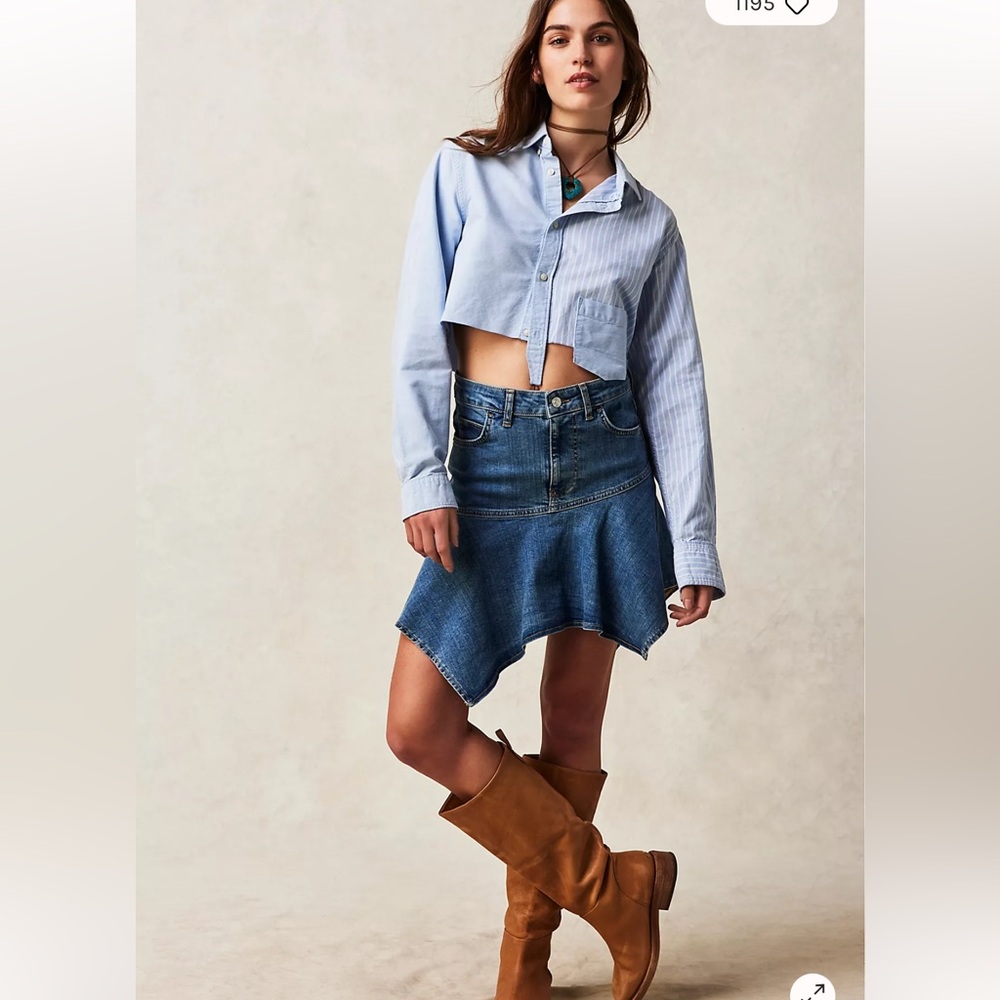 Free People alara Blue Asymmetrical denim Skirt with pockets Sz 2